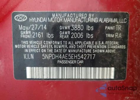 2014 Hyundai Elantra Se from USA, damaged, VIN 5NPDH4AE5EH542717